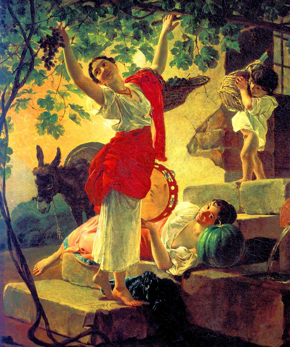 Girl gathering grapes in the vicinity of Naples